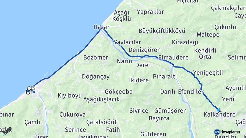 Rize Kalkandere Of Trabzon Arası Kaç Km - Yol Haritası