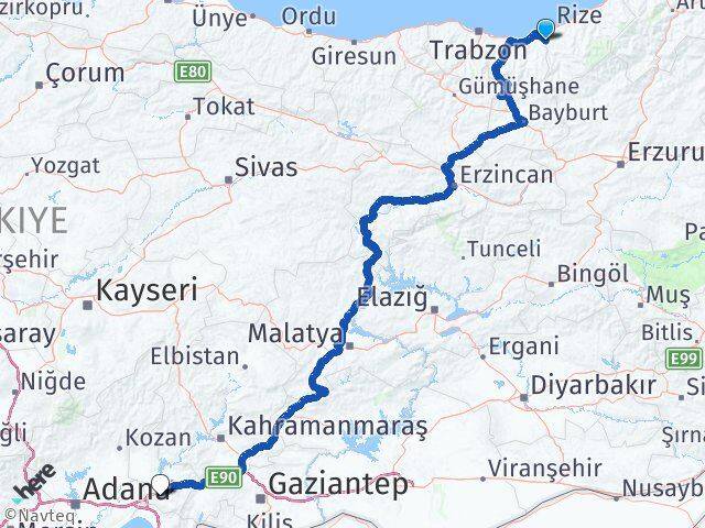 Rize Kalkandere Osmaniye Arası Kaç Km - Yol Haritası