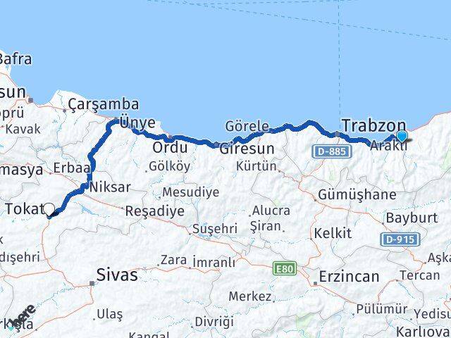 Rize Kalkandere Tokat Arası Kaç Km - Yol Haritası