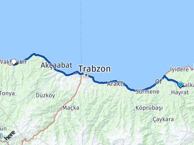 Rize Kalkandere Vakfıkebir Trabzon Arası Kaç Km - Yol Haritası