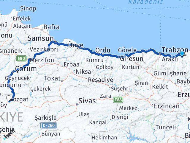 Rize Kalkandere Yozgat Arası Kaç Km - Yol Haritası