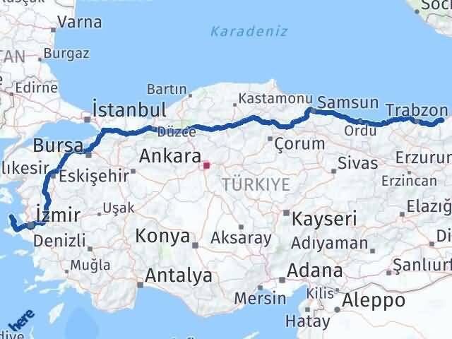 Rize Karaburun İzmir Arası Kaç Km - Yol Haritası