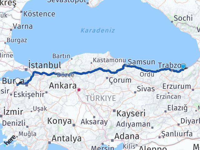 Rize Karacabey Bursa Arası Kaç Km - Yol Haritası
