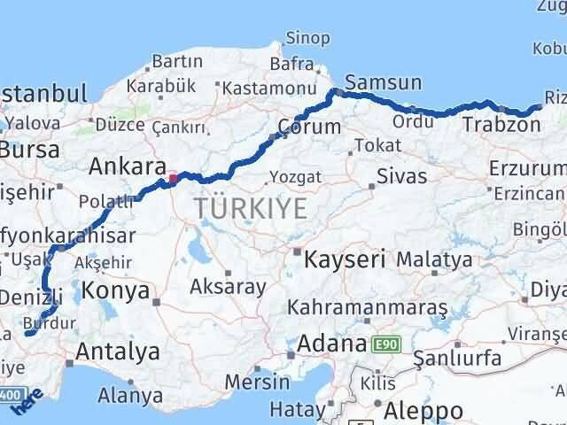 Rize Karamanlı Burdur Arası Kaç Km - Yol Haritası