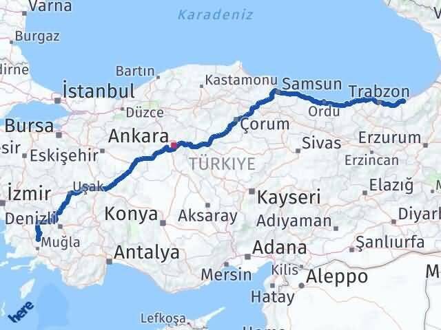 Rize Kavaklıdere Muğla Arası Kaç Km - Yol Haritası