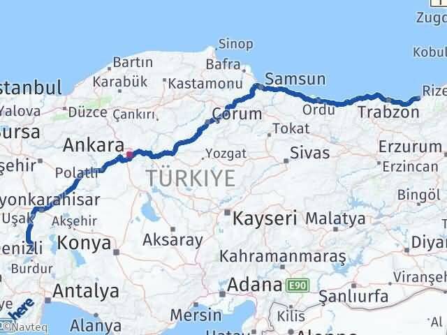 Rize Keçiborlu Isparta Arası Kaç Km - Yol Haritası