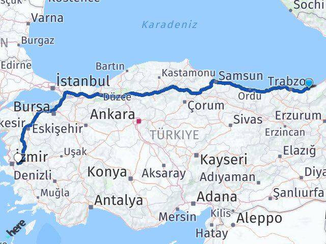 Rize Kemalpaşa İzmir Arası Kaç Km - Yol Haritası