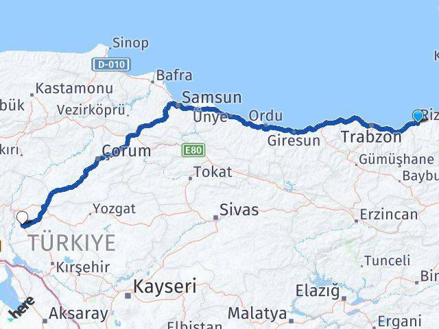 Rize Keskin Kırıkkale Arası Kaç Km - Yol Haritası