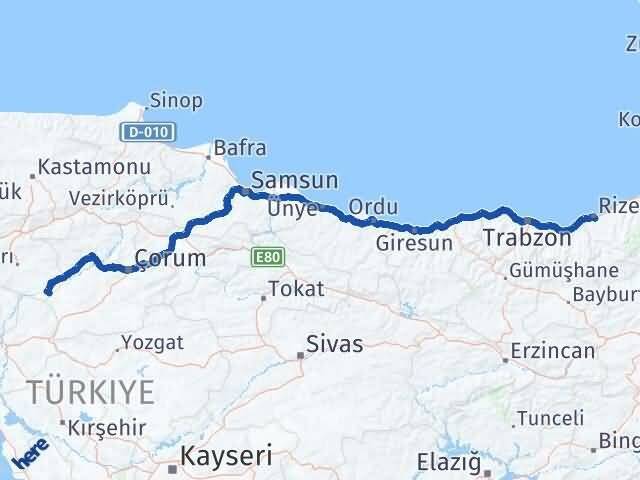 Rize Kızılırmak Çankırı Arası Kaç Km - Yol Haritası