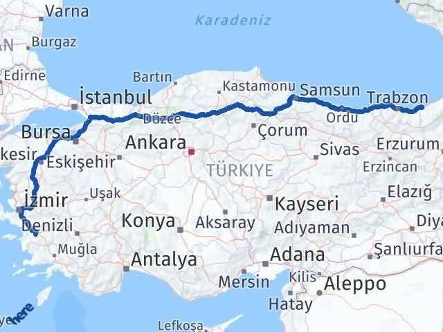 Rize Koçarlı Aydın Arası Kaç Km - Yol Haritası