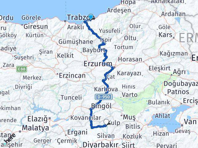 Rize Kulp Diyarbakır Arası Kaç Km - Yol Haritası