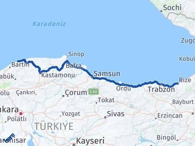 Rize Kurucaşile Bartın Arası Kaç Km - Yol Haritası