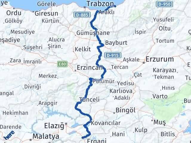 Rize Maden Elazığ Arası Kaç Km - Yol Haritası
