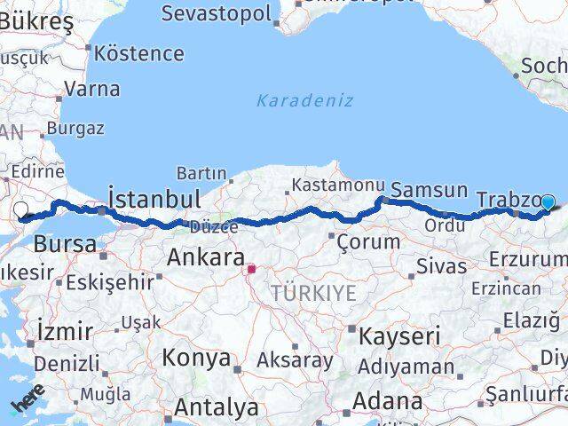 Rize Malkara Tekirdağ Arası Kaç Km - Yol Haritası