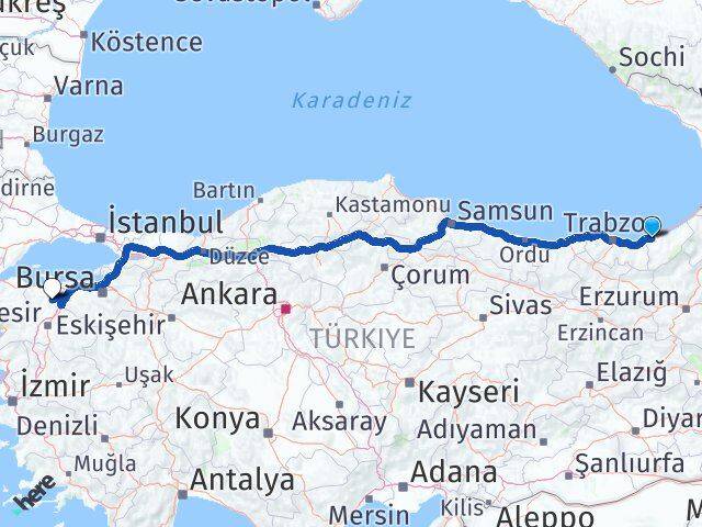 Rize Manyas Balıkesir Arası Kaç Km - Yol Haritası