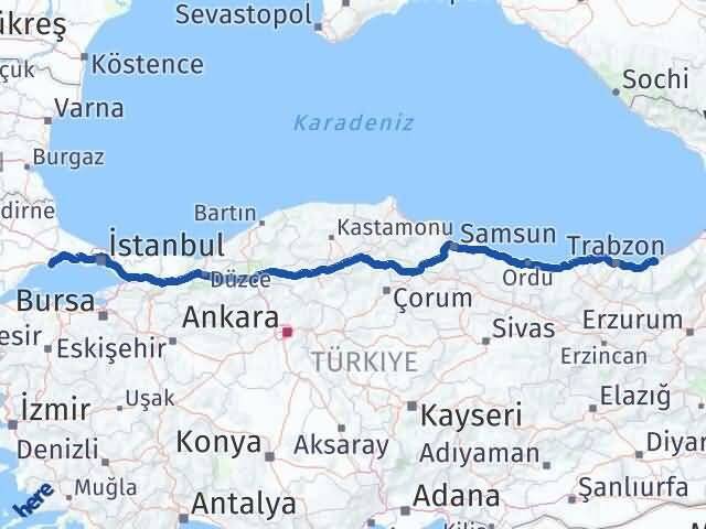Rize Marmaraereğlisi Tekirdağ Arası Kaç Km - Yol Haritası