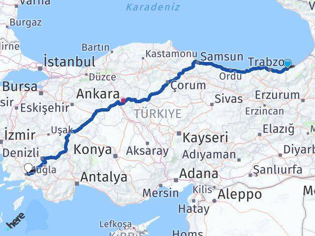 Rize Menteşe Muğla Arası Kaç Km - Yol Haritası