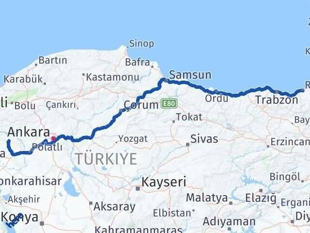 Rize Mihalıççık Eskişehir Arası Kaç Km - Yol Haritası