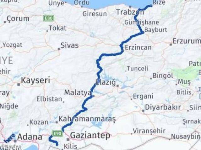 Rize Musabeyli Kilis Arası Kaç Km - Yol Haritası