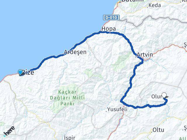 Rize Olur Erzurum Arası Kaç Km - Yol Haritası