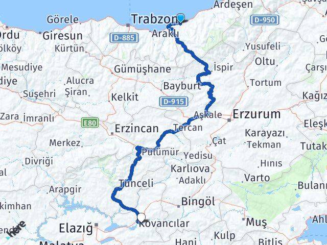 Rize Palu Elazığ Arası Kaç Km - Yol Haritası