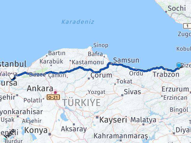 Rize Pamukova Sakarya Arası Kaç Km - Yol Haritası