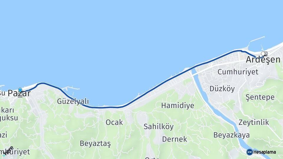 Rize Pazar Ardeşen Arası Kaç Km - Yol Haritası