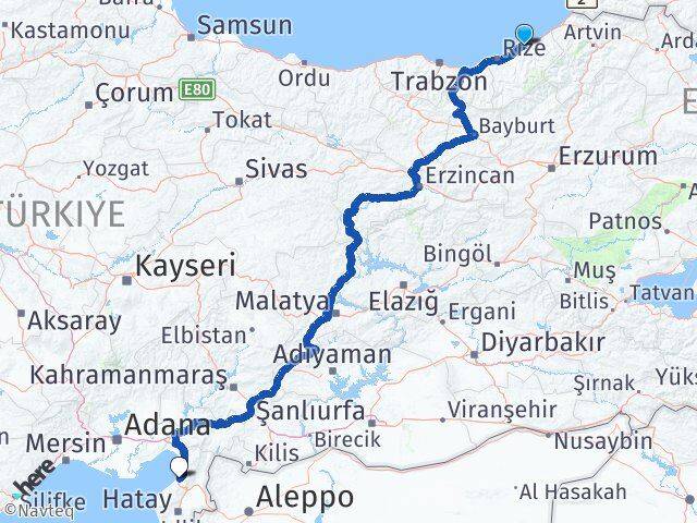 Rize Pazar İskenderun Hatay Arası Kaç Km - Yol Haritası