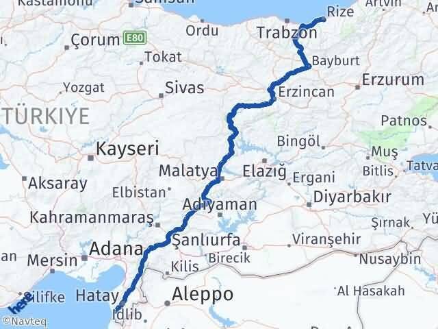 Rize Samandağ Hatay Arası Kaç Km - Yol Haritası