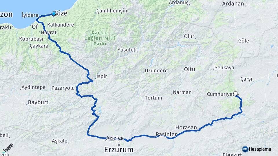 Rize Sarıkamış Kars Arası Kaç Km - Yol Haritası