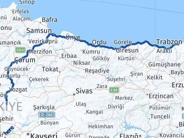 Rize Şefaatli Yozgat Arası Kaç Km - Yol Haritası