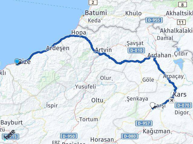 Rize Selim Kars Arası Kaç Km - Yol Haritası