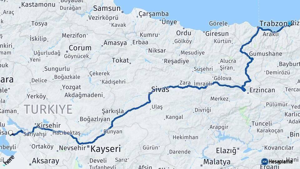 Rize Şereflikoçhisar Ankara Arası Kaç Km - Yol Haritası