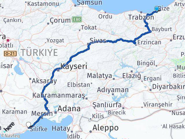 Rize Silifke Mersin Arası Kaç Km - Yol Haritası