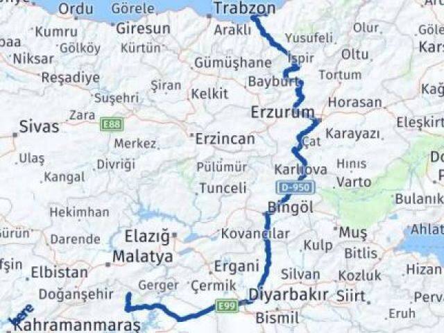 Rize Sincik Adıyaman Arası Kaç Km - Yol Haritası