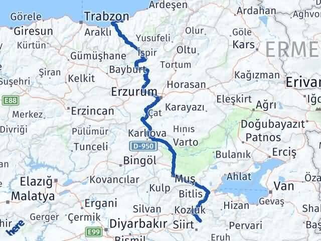 Rize Şirvan Siirt Arası Kaç Km - Yol Haritası
