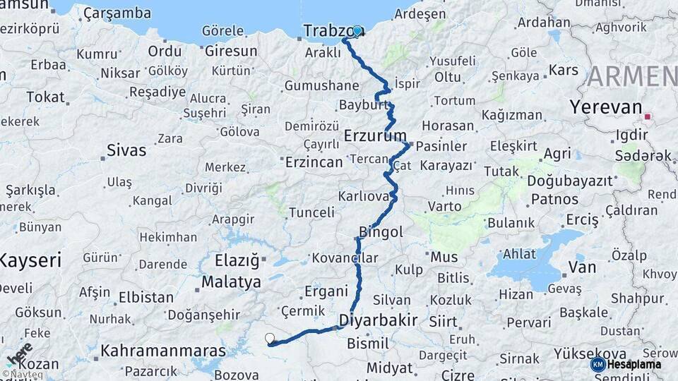 Rize Siverek Şanlıurfa Arası Kaç Km - Yol Haritası
