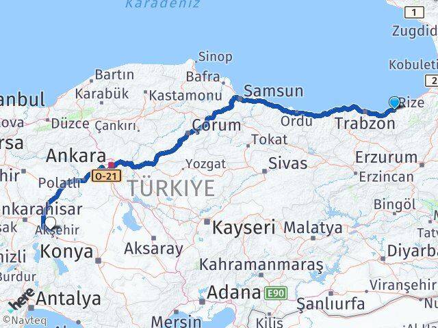 Rize Sultandağı Afyonkarahisar Arası Kaç Km - Yol Haritası