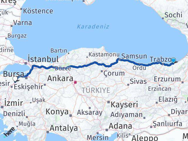 Rize Susurluk Balıkesir Arası Kaç Km - Yol Haritası