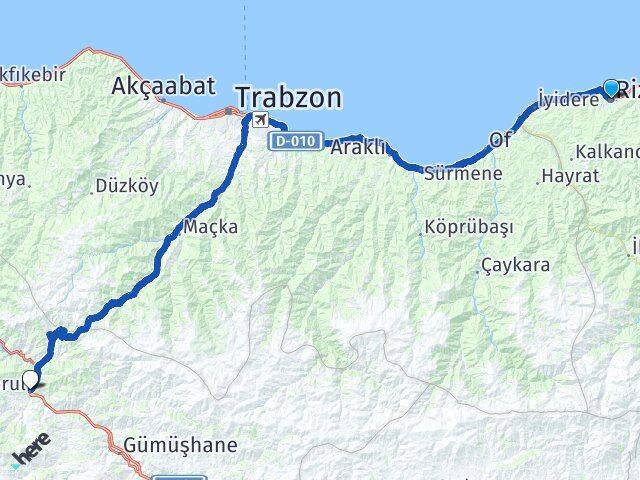 Rize Torul Gümüşhane Arası Kaç Km - Yol Haritası