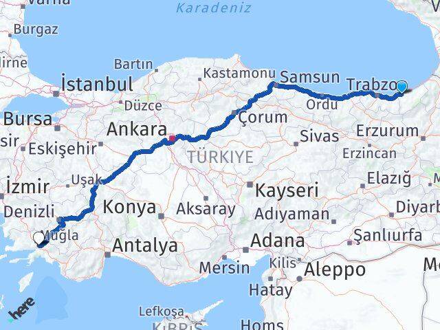 Rize Ula Muğla Arası Kaç Km - Yol Haritası