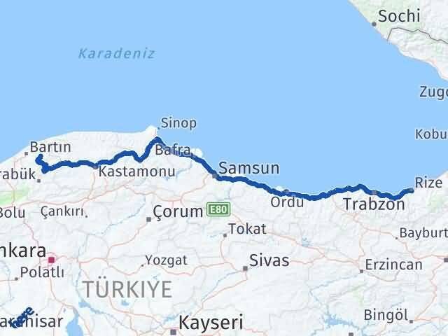 Rize Ulus Bartın Arası Kaç Km - Yol Haritası