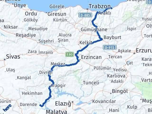 Rize Yazıhan Malatya Arası Kaç Km - Yol Haritası