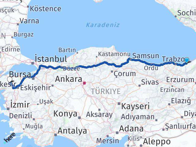 Rize Yenice Çanakkale Arası Kaç Km - Yol Haritası