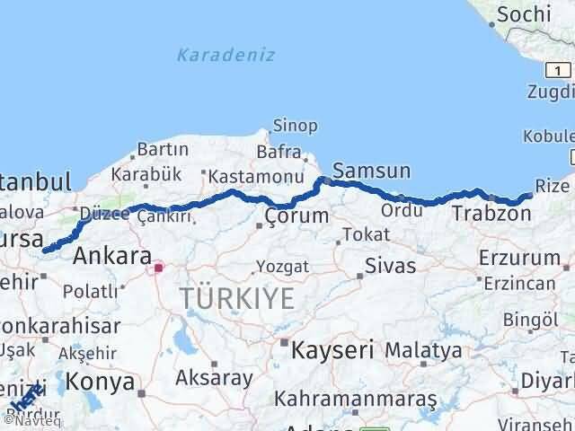 Rize Yenipazar Bilecik Arası Kaç Km - Yol Haritası