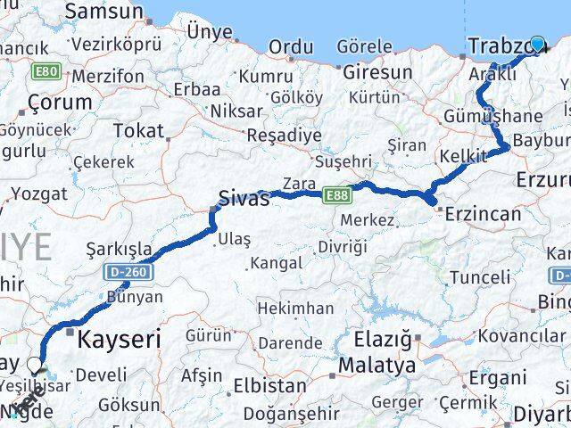 Rize Yeşilhisar Kayseri Arası Kaç Km - Yol Haritası