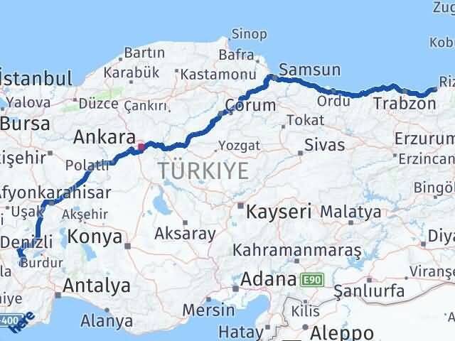 Rize Yeşilova Burdur Arası Kaç Km - Yol Haritası