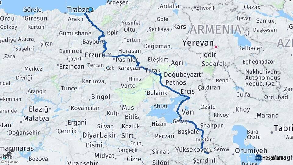 Rize Yüksekova Hakkari Arası Kaç Km - Yol Haritası