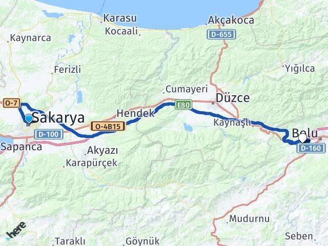 Sakarya Abant İzzet Baysal Üniversitesi Arası Kaç Km - Yol Haritası