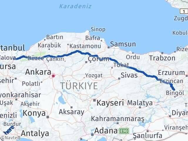 Sakarya Adaklı Bingöl Arası Kaç Km - Yol Haritası